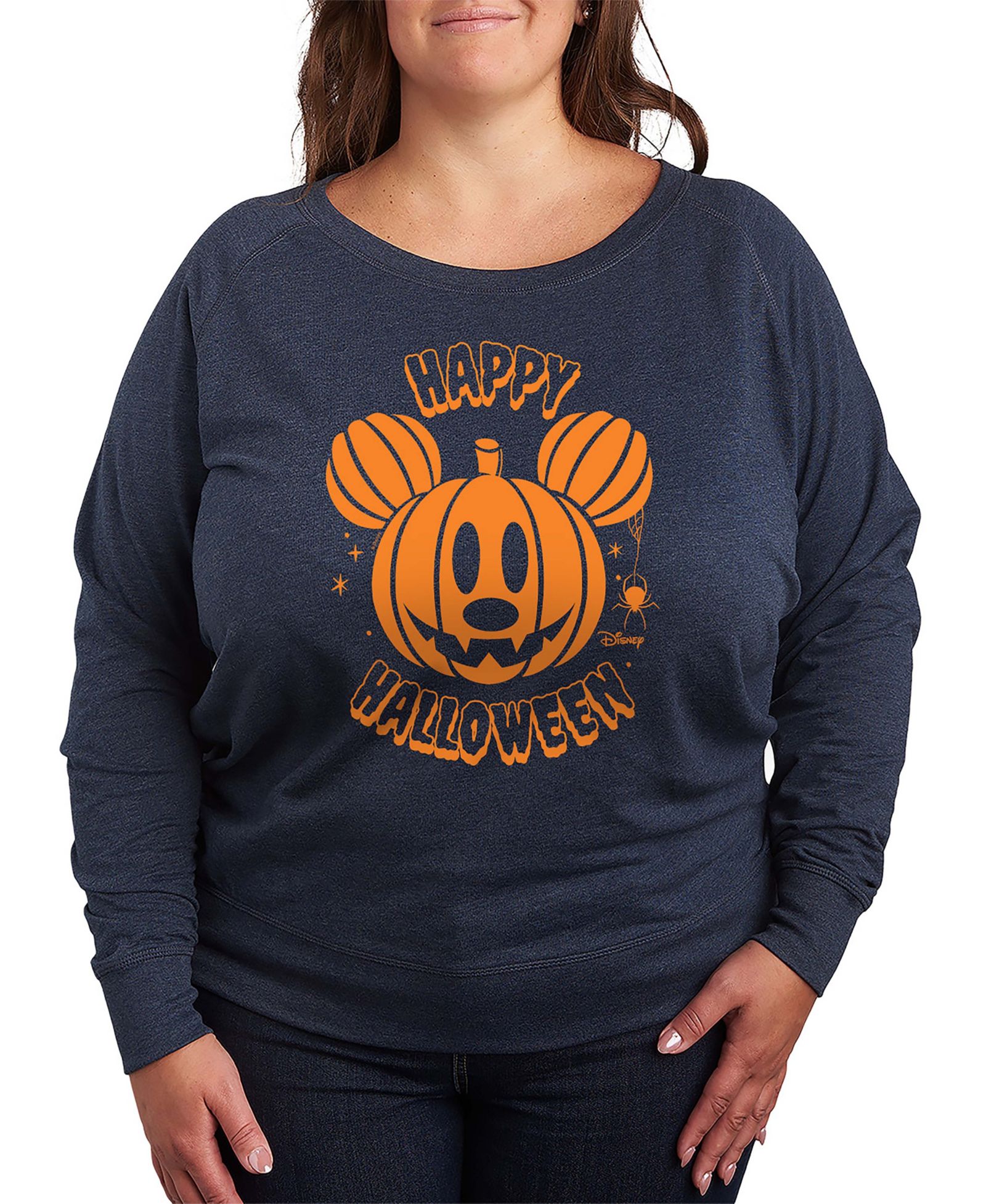 Hybrid Apparel Plus Size Disney Happy Halloween Mickey Mouse French Terry Long Sleeve T-Shirt