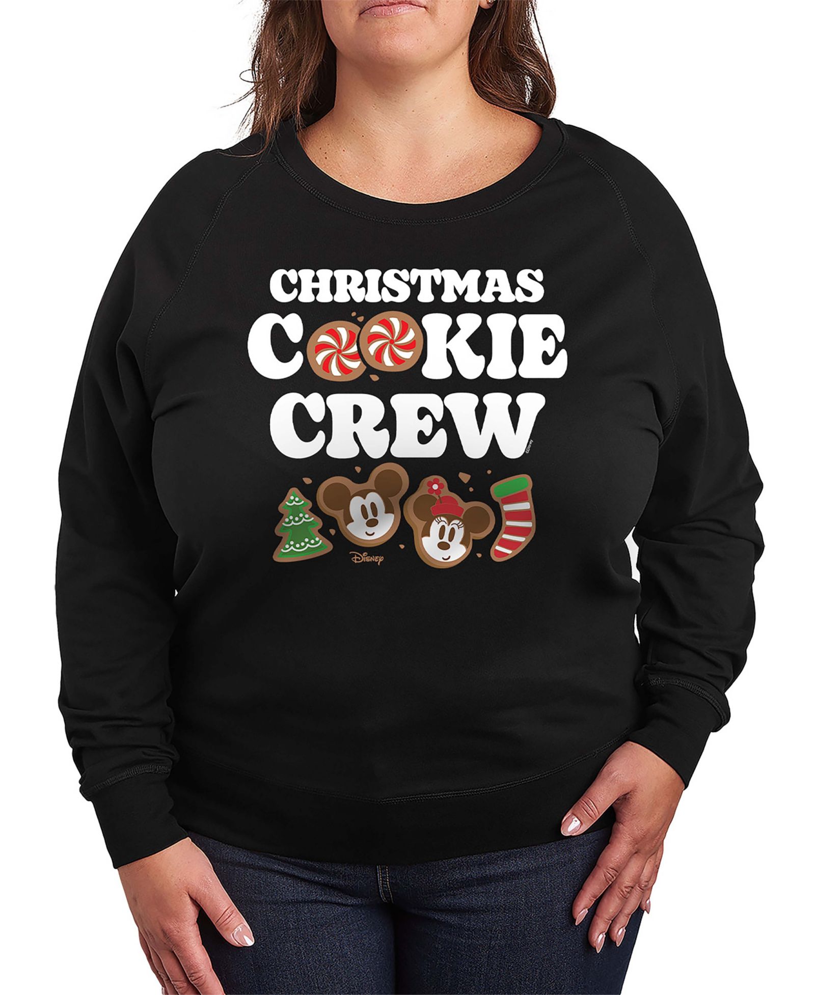 Hybrid Apparel Plus Size Disney Mickey and Minnie Christmas Cookie Crew French Terry Long Sleeve T-Shirt