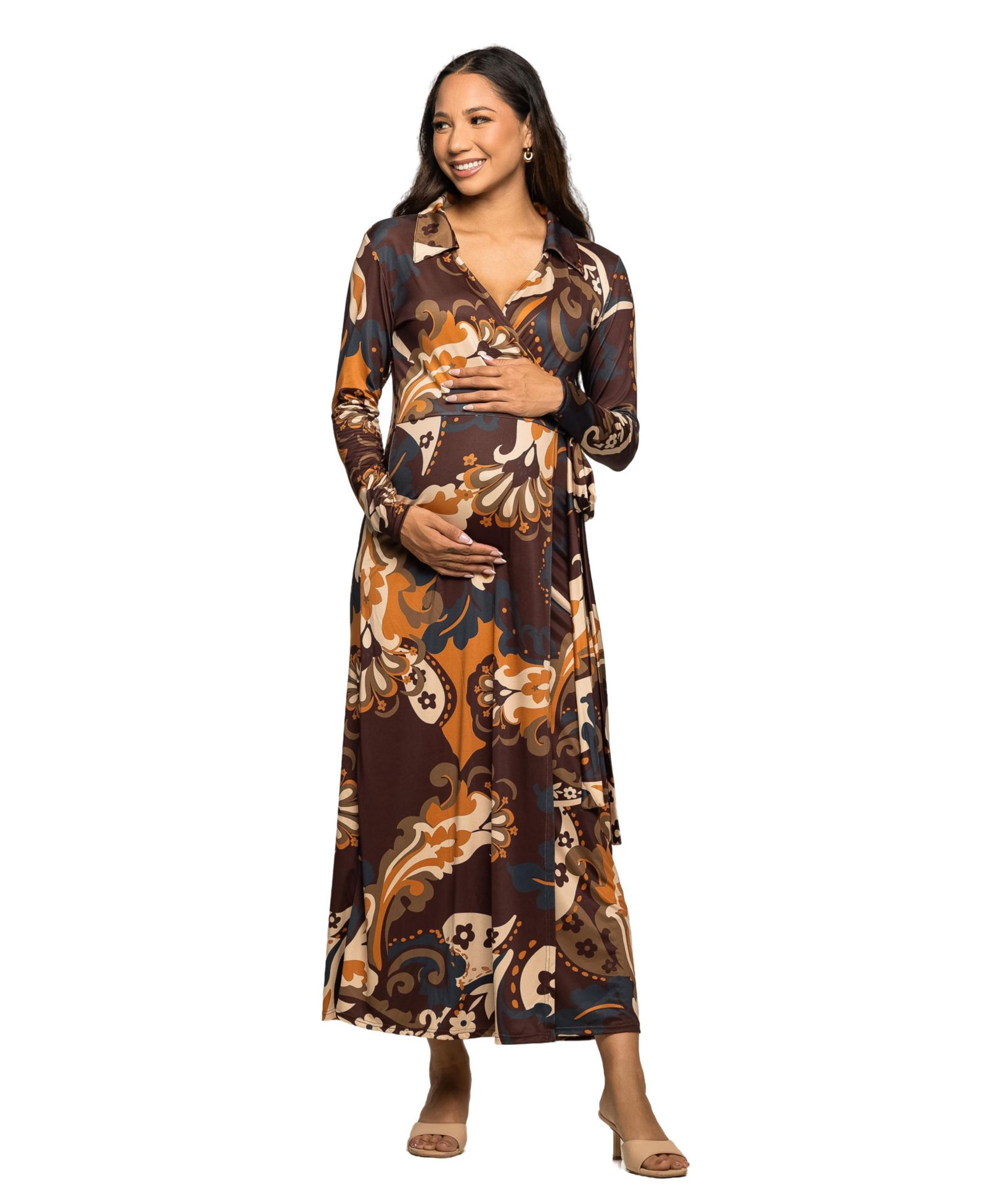 Женское беременное платье-макси 24seven Comfort Apparel Brown paisley Empire Waist