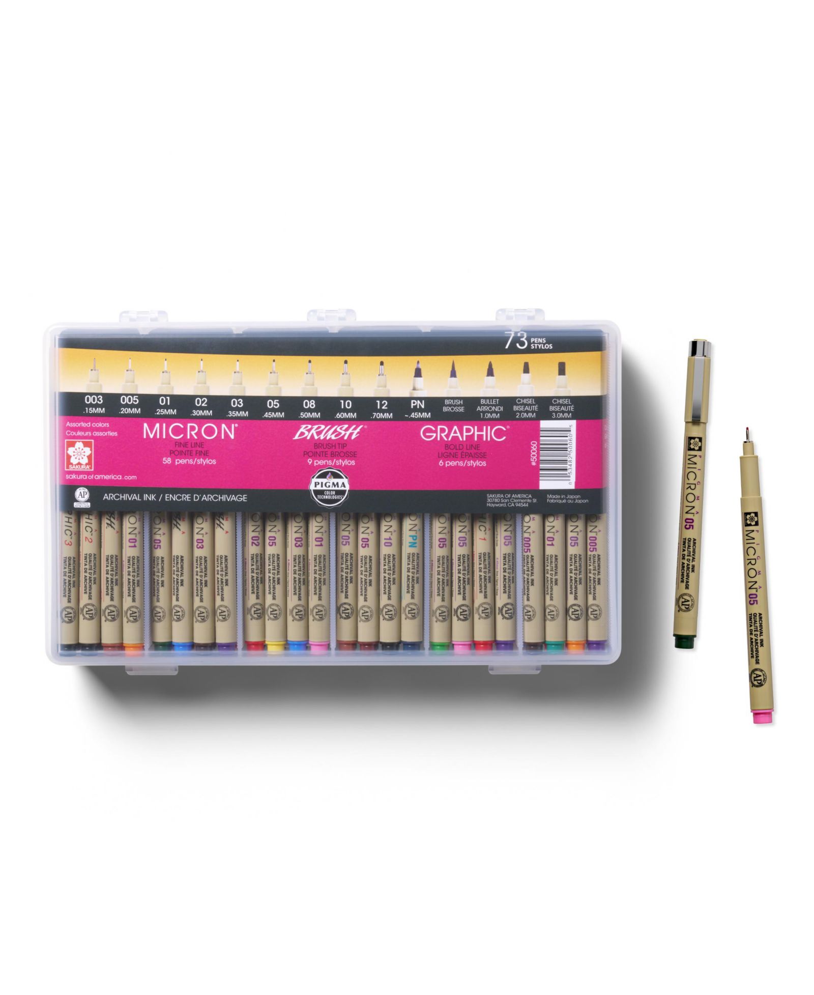 Sakura Pigma Micron Color Sets, Assorted, 73 Pen Count