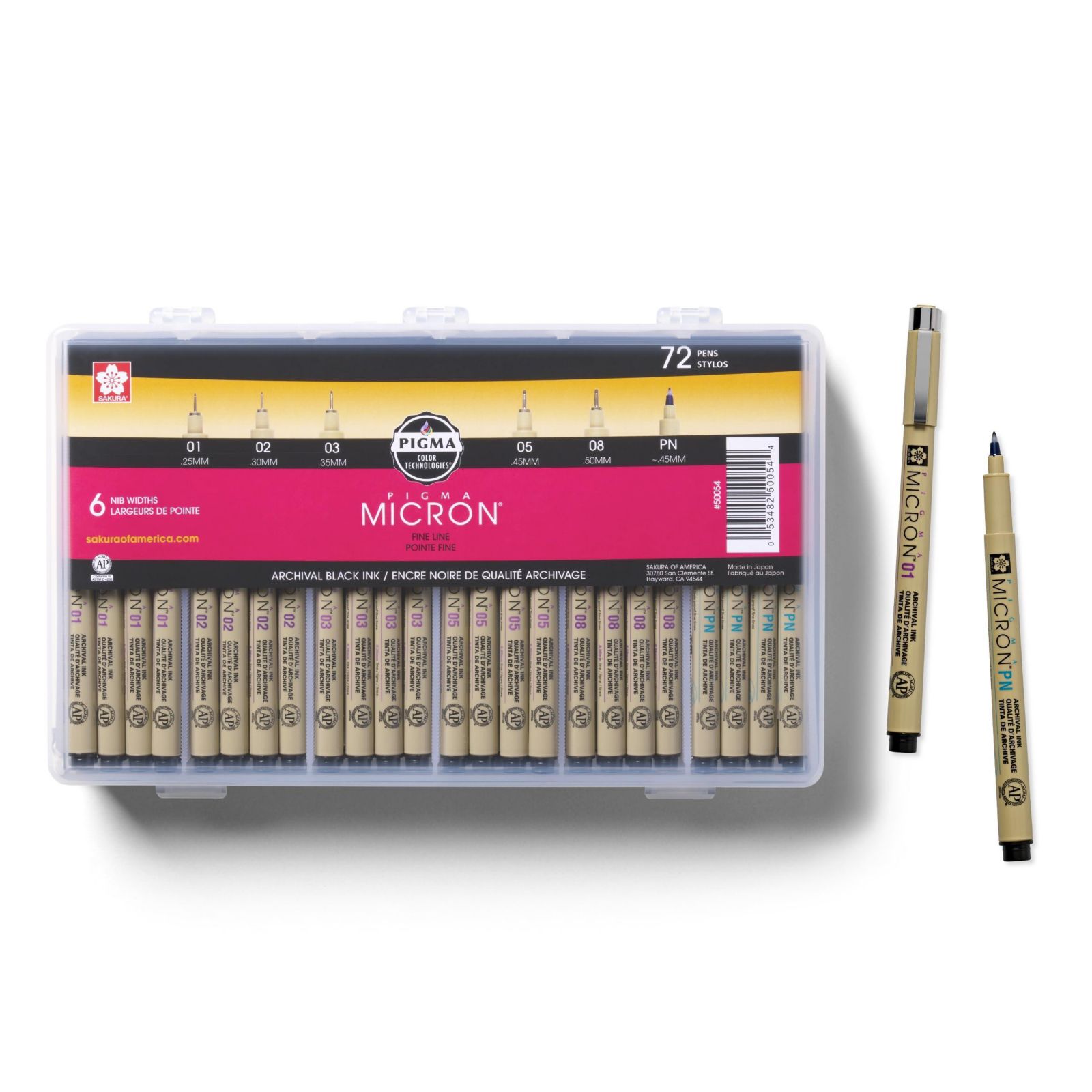 Набор маркеров Sakura Pigma Micron с черными чернилами, многофункциональный, 72 шт