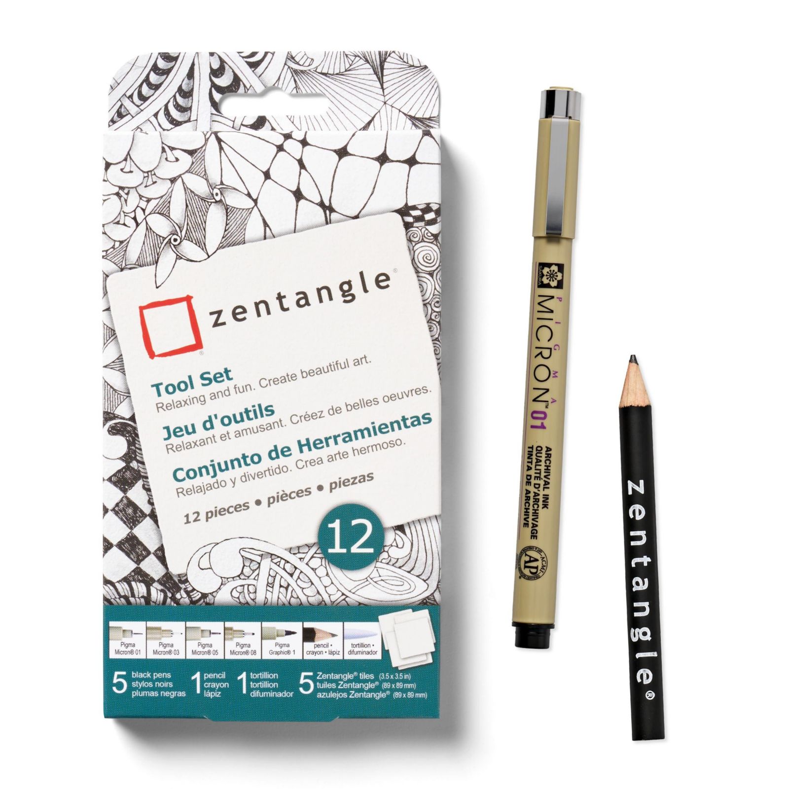 Sakura Zentangle tool set w/ 3.5" White Tiles