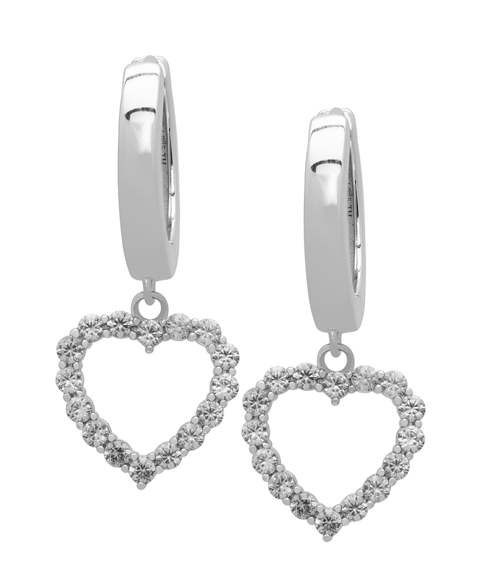 Серьги-кольца Macy's с белым сапфиром Lab Grown Open Heart (1-5/8 ct. t.w.) из стерлингового серебра