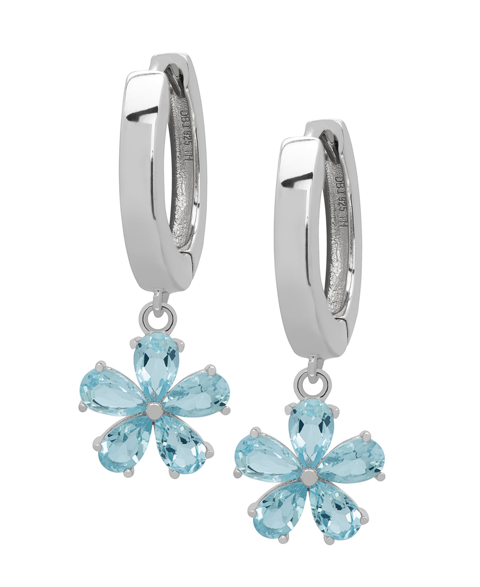 Macy's серьги-кольцо Blue Topaz Flower Dangle в Sterling Silver (также в Amethyst или Lab Grown Magenta Sapphire)