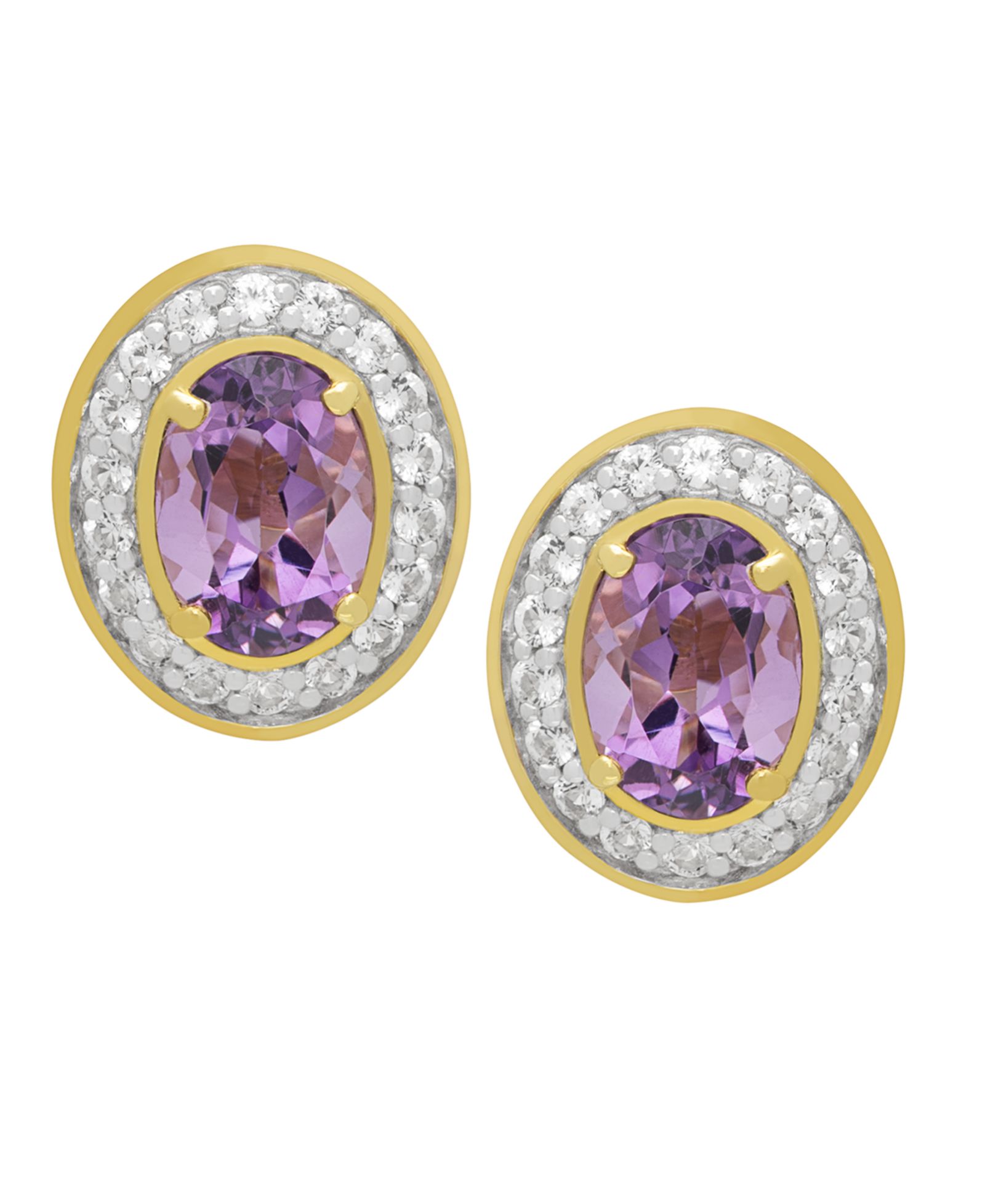 Macy's Genuine Blue Topaz & White Topaz Oval Stud Earrings (2-1/2 ct. t.w.) in 14k Gold Over Sterling Silver (Also in Amethyst & White Topaz)