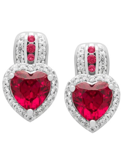 Macy's Серьги с выращенным рубином (3.3 ct. t.w.) и выращенным белым сапфиром (0.52 ct. t.w.) в Sterling Silver