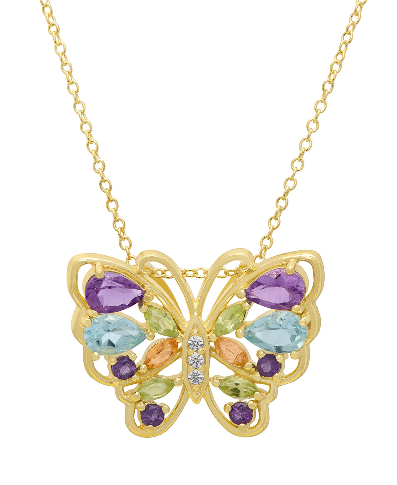 Macy's Multi-Stone (2.62 ct. t.w.) Pendant Necklace in Yellow Gold Plated Sterling Silver