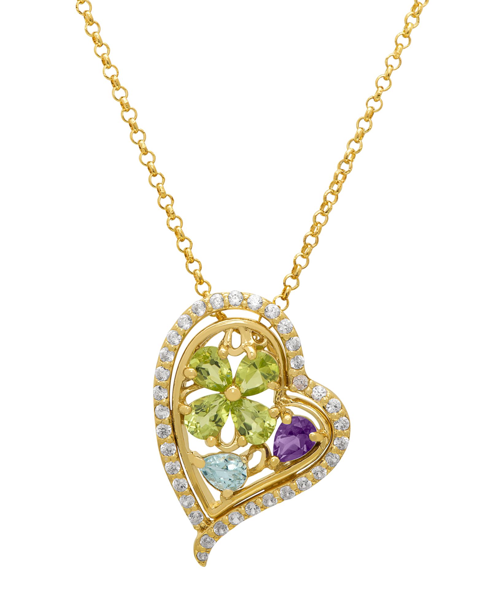 Подвеска-кулон Macy's Multi-Stone Heart в 14k Gold Over Sterling Silver