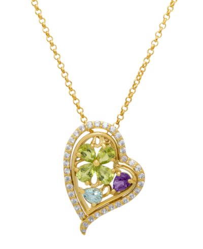 Подвеска-кулон Macy's Multi-Stone Heart в 14k Gold Over Sterling Silver