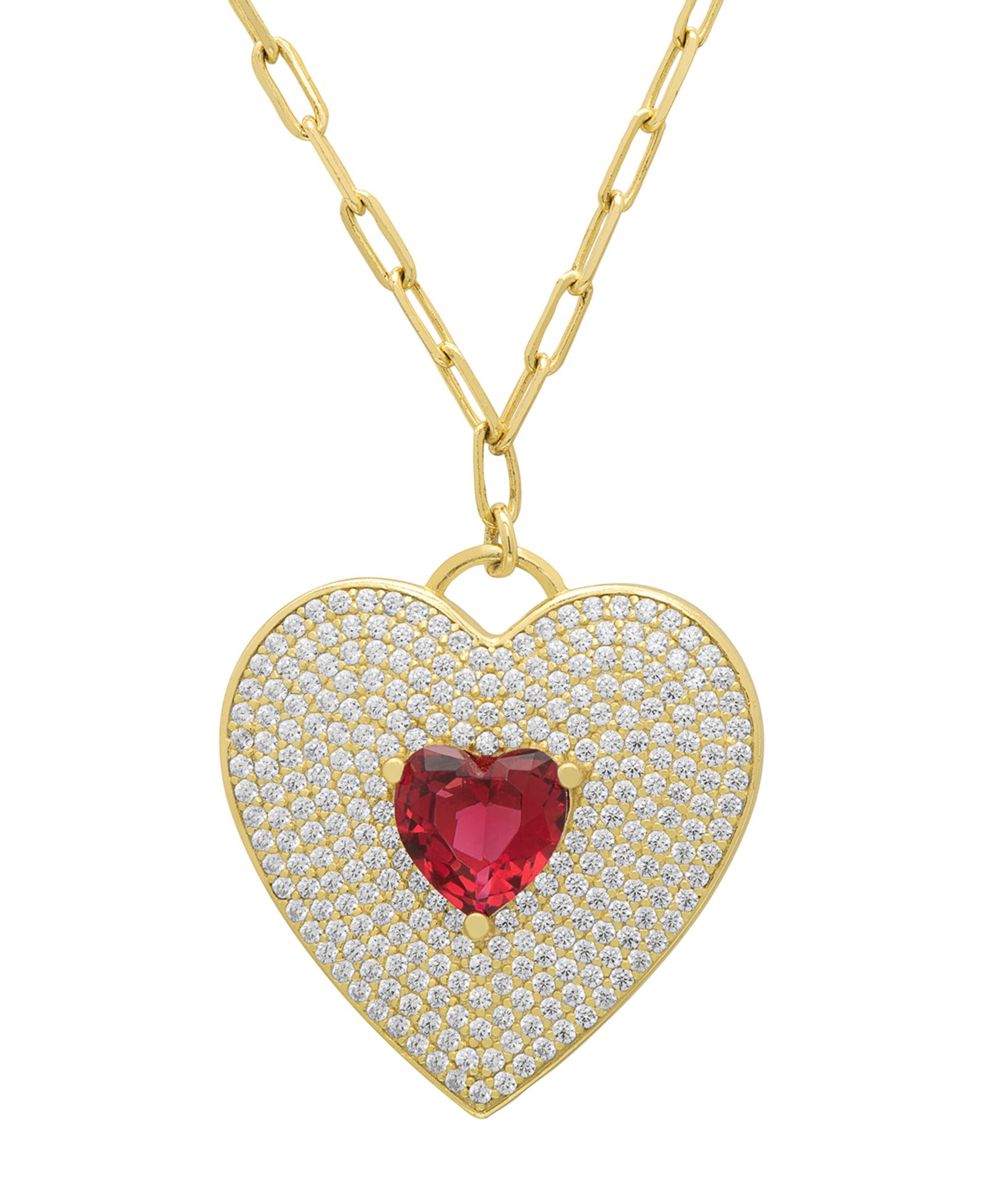 Подвеска-сердце Macy's Lab-Grown Ruby (1.28 ct. t.w.) & White Sapphire (2.25 ct. t.w.) в 14k Gold Over Sterling Silver