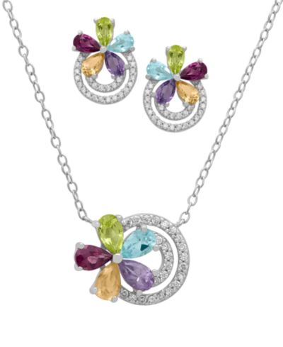 Набор из 2 предметов Macy's: кулон и серьги с многоцветными камнями (4.05 ct. t.w.) в стерлинговом серебре
