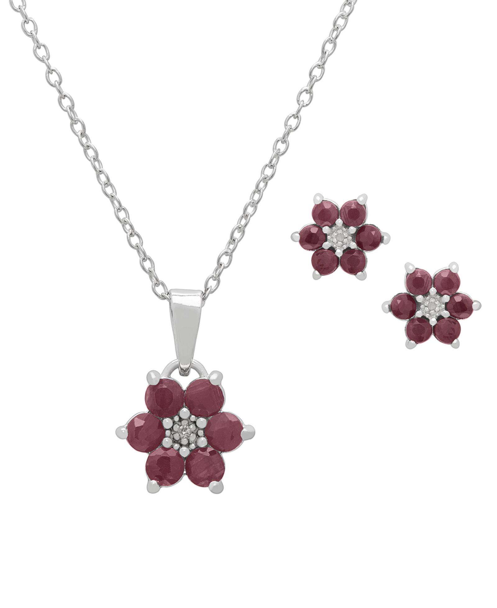 Macy's 2-Pc. Ruby (2.70 ct. t.w.)& Diamond (0.015 ct. t.w.) Pendant Necklace & Earrings Set in Sterling Silver