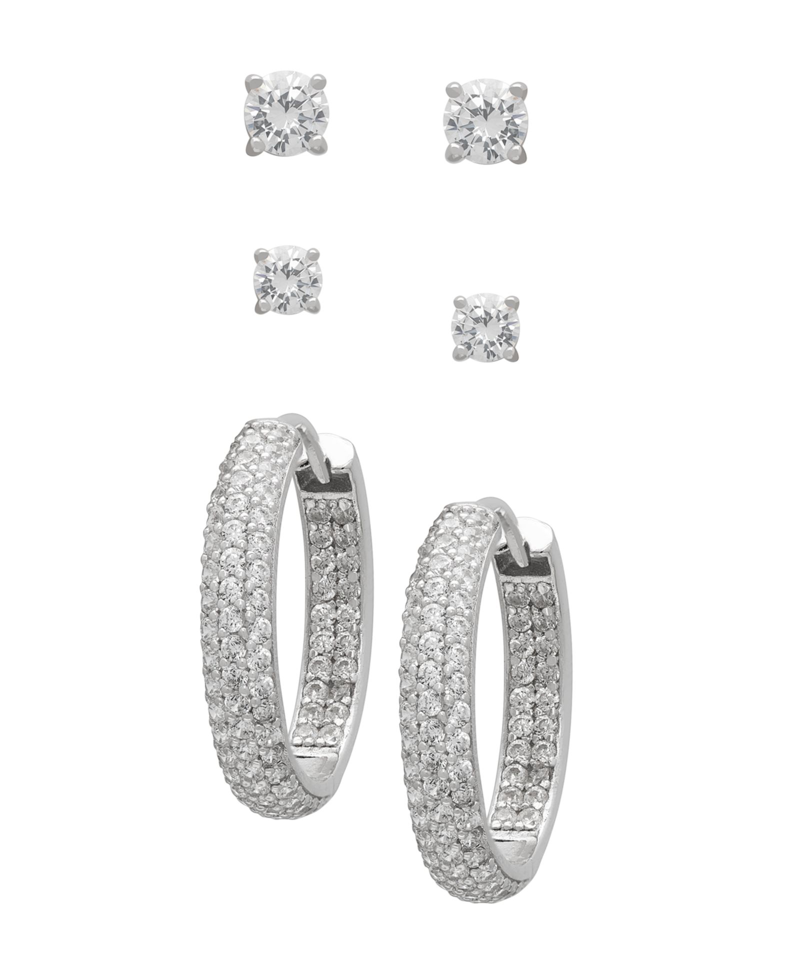 Macy's 3-Pc. Lab-Grown White Sapphire Stud and Hoop (4.88 ct. t.w.) Earring Set in Sterling Silver