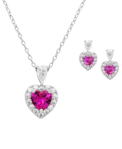 Комплект из колье и серег Macy's Lab-Grown Pink 3.1 ct. t.w. & White Sapphire 0.40 ct. t.w. Sterling Silver