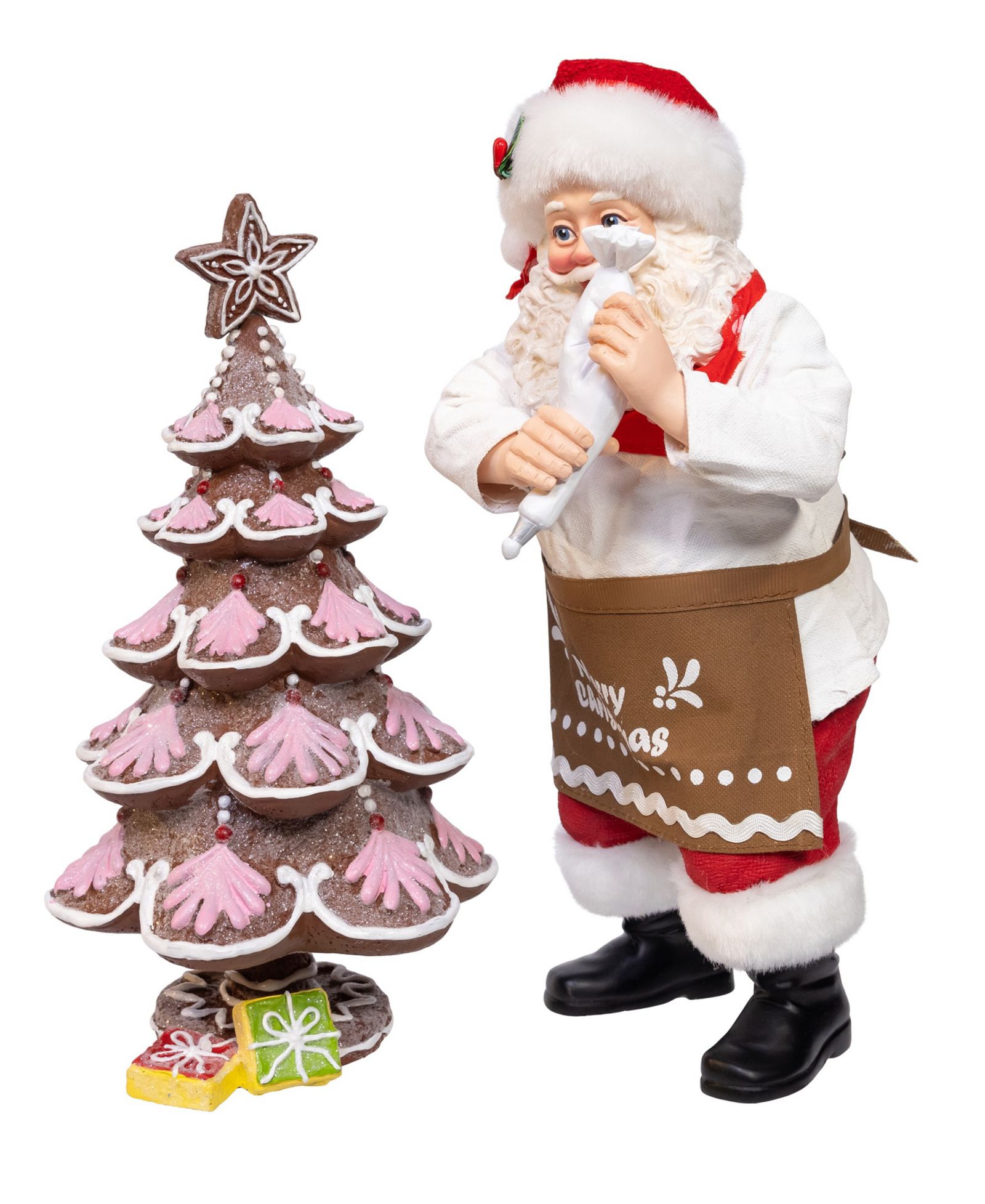 Kurt Adler Fabriché 10.5" Santa Decorating Gingerbread Tree, 2-Pc. Set