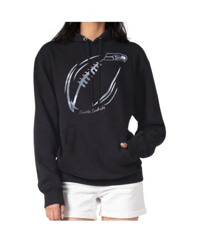 G-III 4Her by Carl Banks Women's Black Seattle Seahawks Metallic Print Football Sketch Fleece Pullover Hoodie