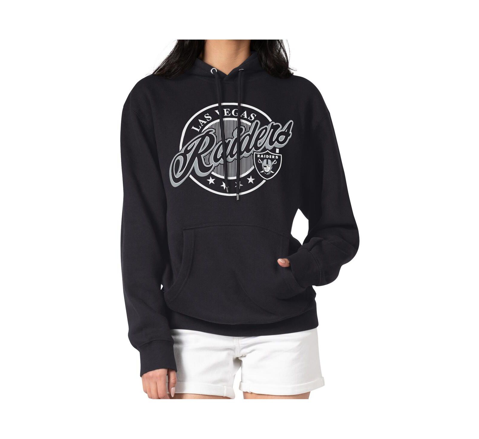 G-III 4Her by Carl Banks Women's Black Las Vegas Raiders Pinstripe Circle Fleece Pullover Hoodie