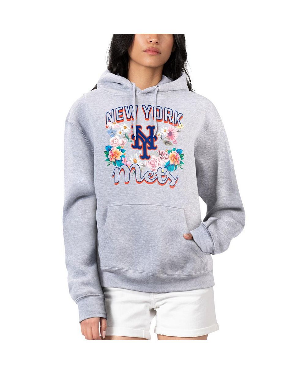Женское худи G-III 4Her by Carl Banks Heather Gray с графическим принтом New York Mets Flowers