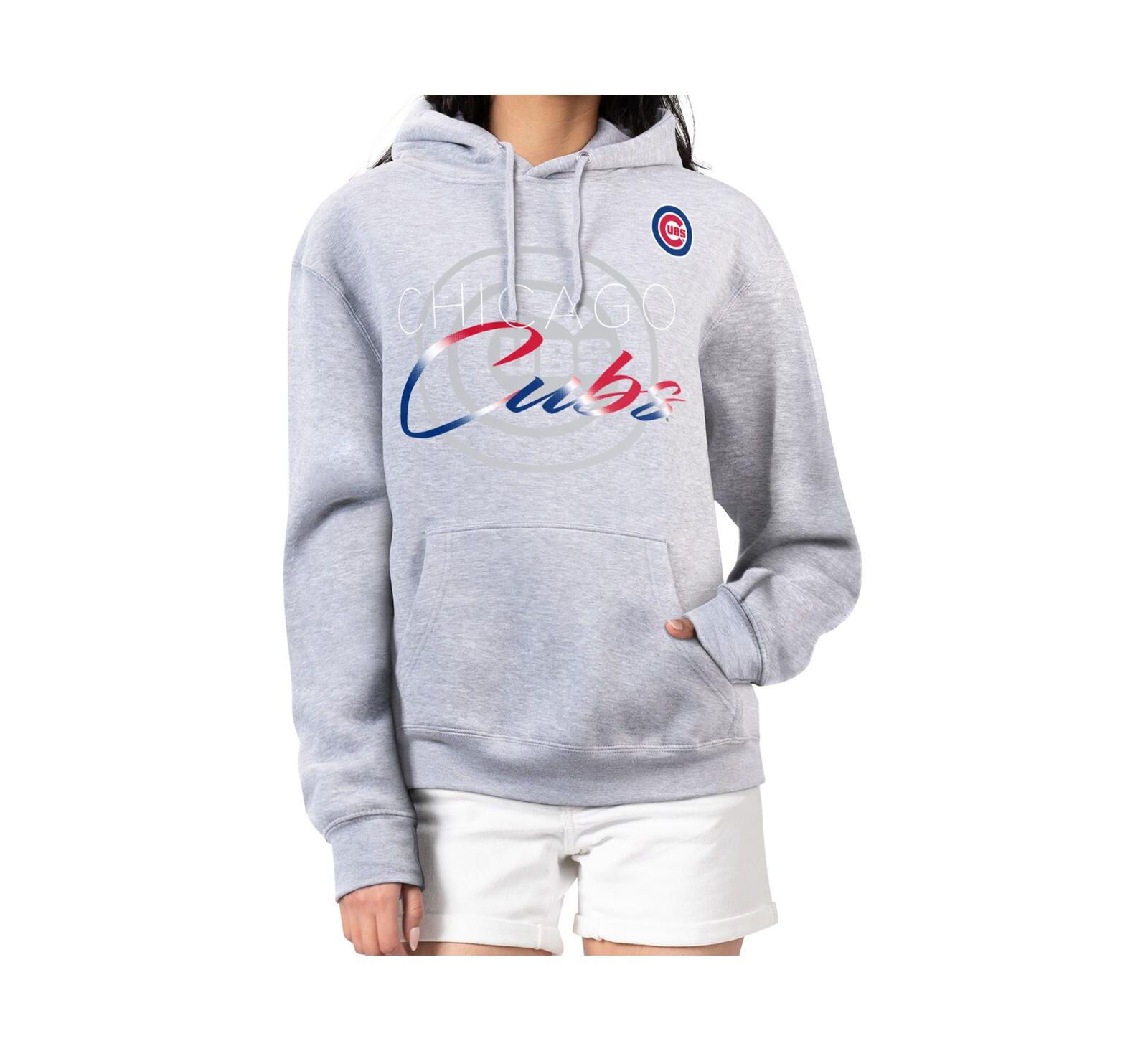 Женское худи G-III 4Her by Carl Banks Chicago Cubs Shadow Logo Graphic с молнией на четверть, серое меланж