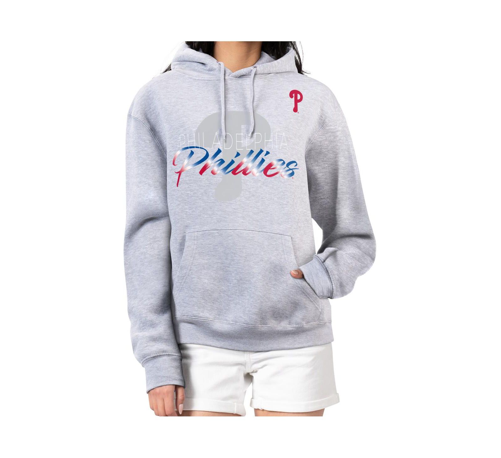 G-III 4Her by Carl Banks Women's Heather Gray Philadelphia Phillies Shadow Logo Graphic Pullover Hoodie