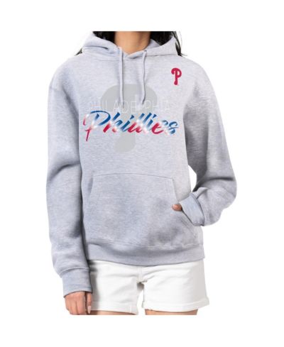 G-III 4Her by Carl Banks Women's Heather Gray Philadelphia Phillies Shadow Logo Graphic Pullover Hoodie