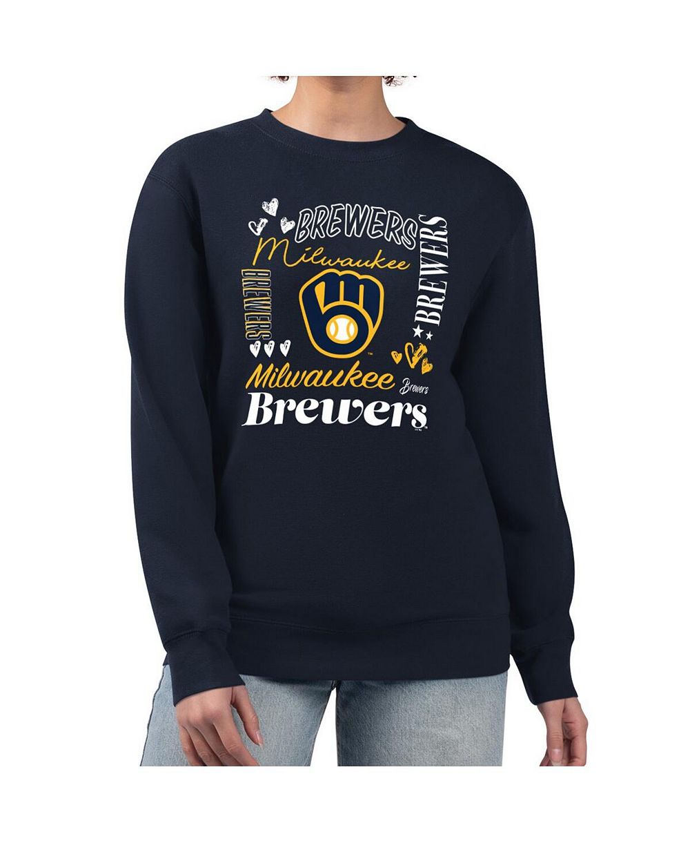 G-III 4Her by Carl Banks Women's Navy Milwaukee Brewers Collage Team Graphic Fleece Pullover Hoodie