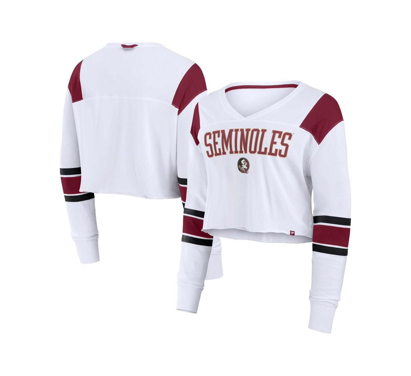 Женский укороченный топ Fanatics Florida State Seminoles, белый, с длинным рукавом и V-образным вырезом