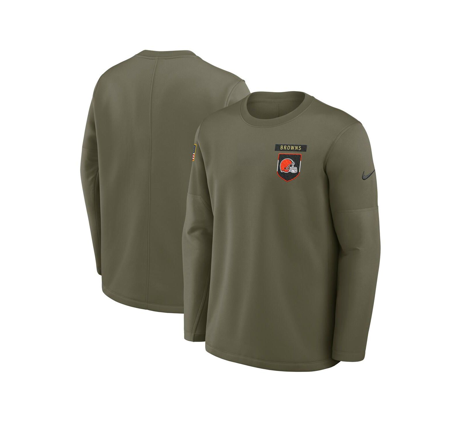 Nike Men's Olive Cleveland Browns 2025 Salute to Service Sideline Coaches Therma-FIT Long Sleeve T-Shirt