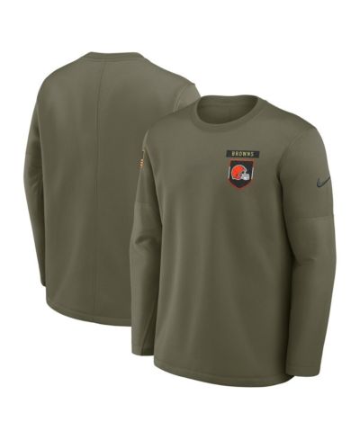 Мужская футболка Nike Men's Olive Cleveland Browns 2025 Salute to Service Sideline Coaches Therma-FIT с длинным рукавом