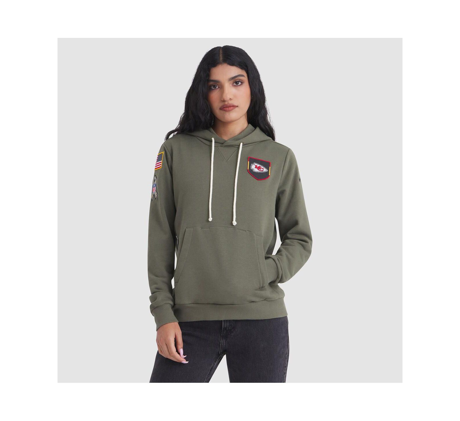 Nike Женское худи оливкового цвета Kansas City Chiefs 2025 Salute to Service Sideline Standard Issue Dri-FIT