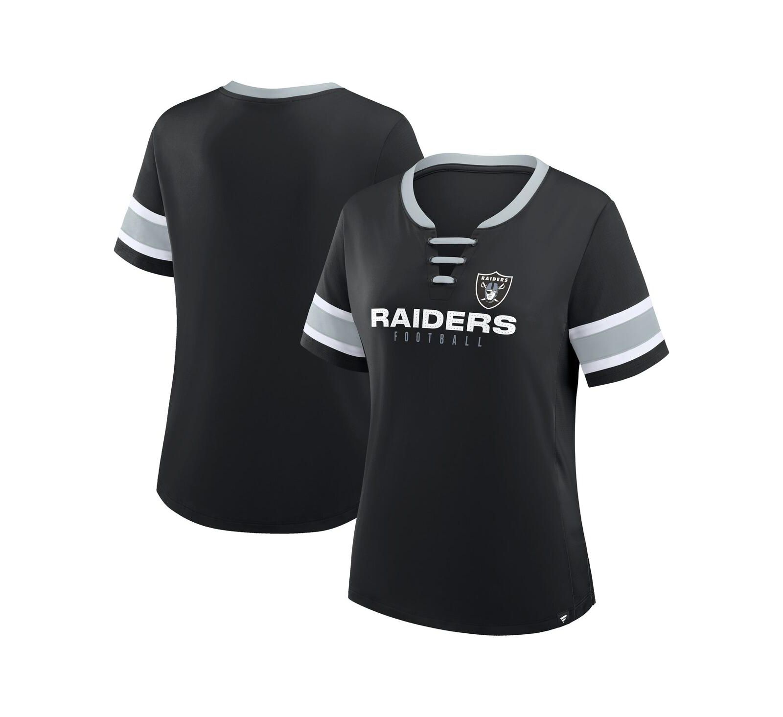 Fanatics Women's Black Las Vegas Raiders Redzone Draw Play Athena Lace-Up T-Shirt