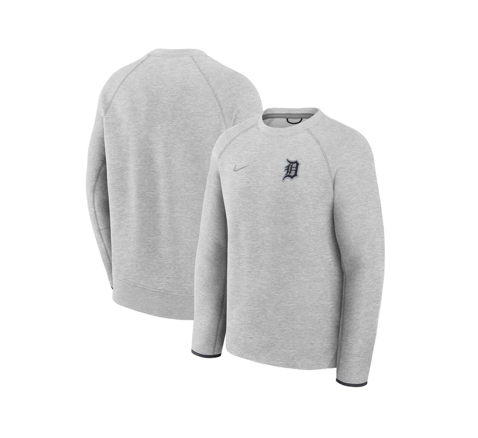 Nike Мужской серо-угольный свитшот Nike Men's Heather Charcoal Detroit Tigers Tech Fleece Raglan