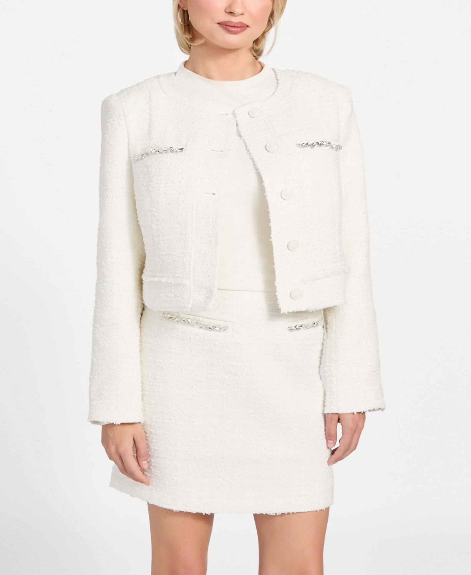 GUESS Women's Clotilde Tweed Cropped Jacket