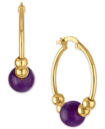 Macy's Amethyst (4 ct. t.w.) Bead Polished Hoop Earrings in 10k Yellow Gold