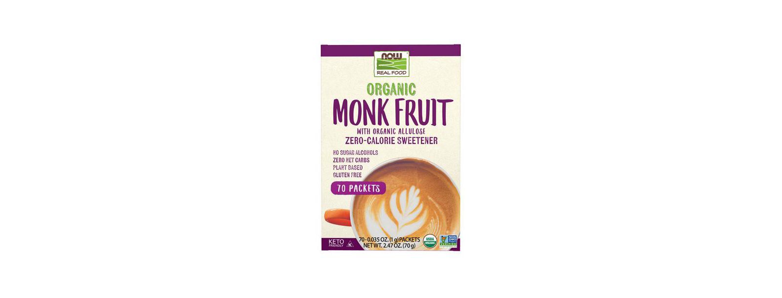 Подсластитель NOW Foods Monk Fruit With Allulose Packets, 2.47 Oz