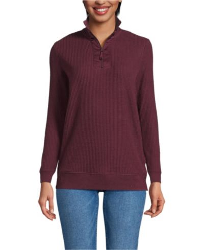 Lands' End Женский джемпер с воротником на молнии Waffle Long Sleeve