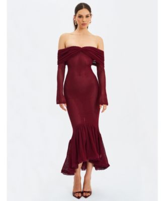 Miss Circle Женский Kaedyn Burgundy Off Shoulder Long Sleeve Crochet Mermaid Maxi Dress