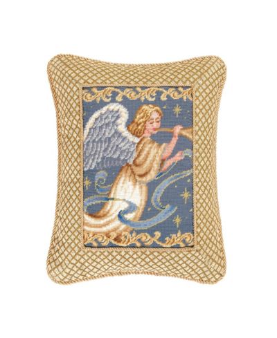 Christmas Angel Wings w/ Trumpet Horn Mini Cotton Gold Accent Pillow 14" x 18"