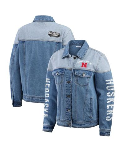 WEAR by Erin Andrews Женская джинсовая куртка Nebraska Huskers Sleeve Hit Color Block Button-Down