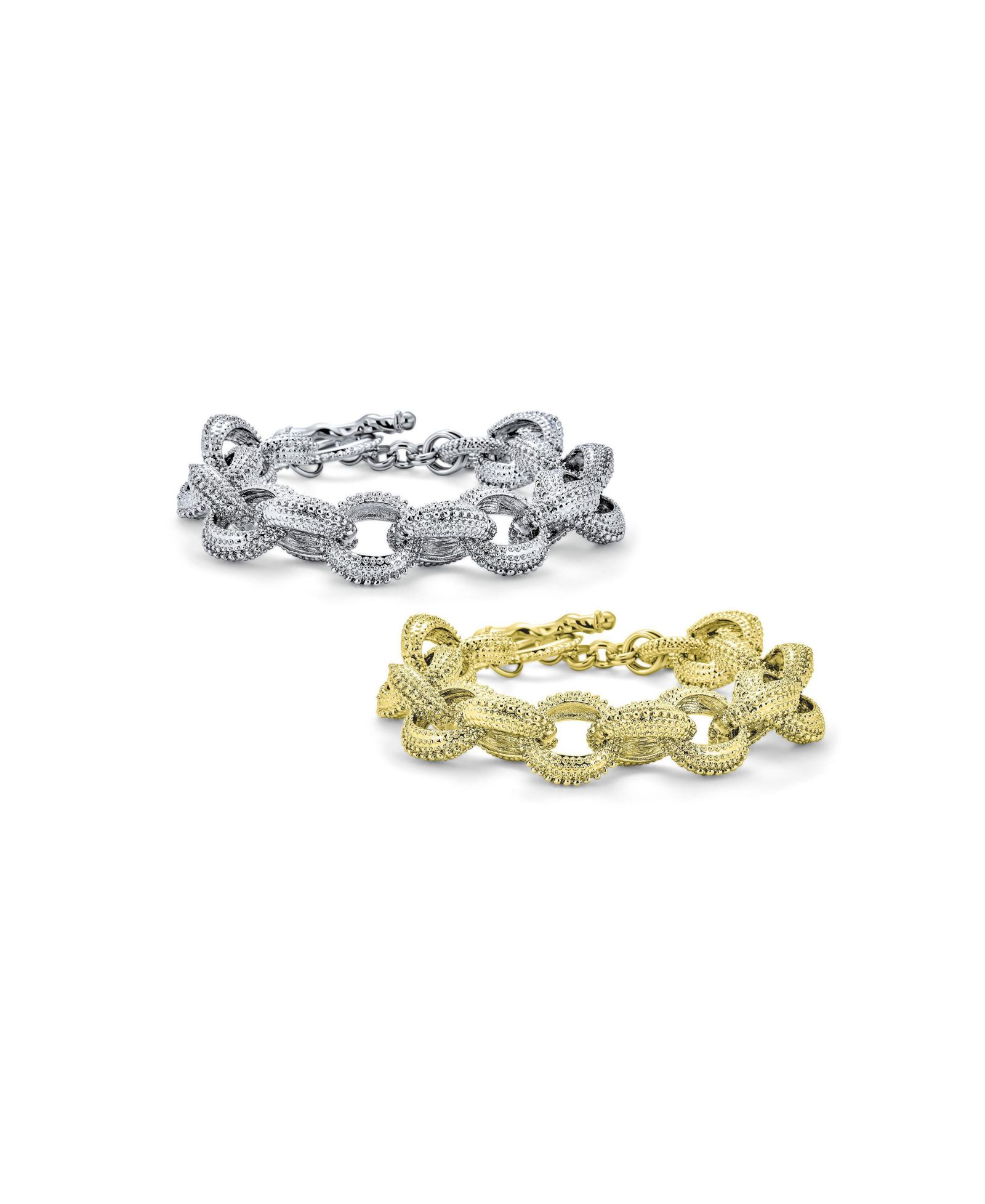 Bling Jewelry Chunky Large Oval Chain Statement Bracelet Toggle Clasp Closure Silver, Gold Plated Set Of 2