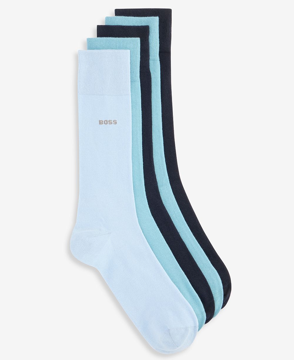 Men's Ribbed-Cuff Logo Crew Socks, 5 Pack