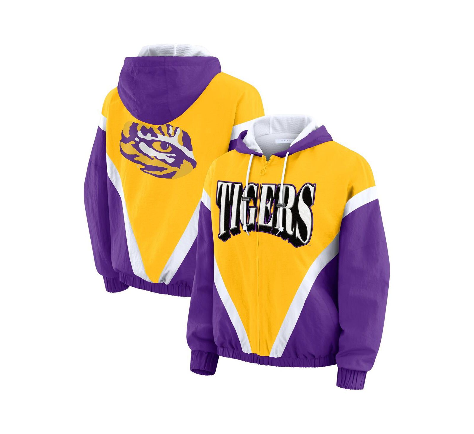 WEAR by Erin Andrews Женская ветровка-худи LSU Tigers Color Block с полной молнией, золотисто-фиолетовая