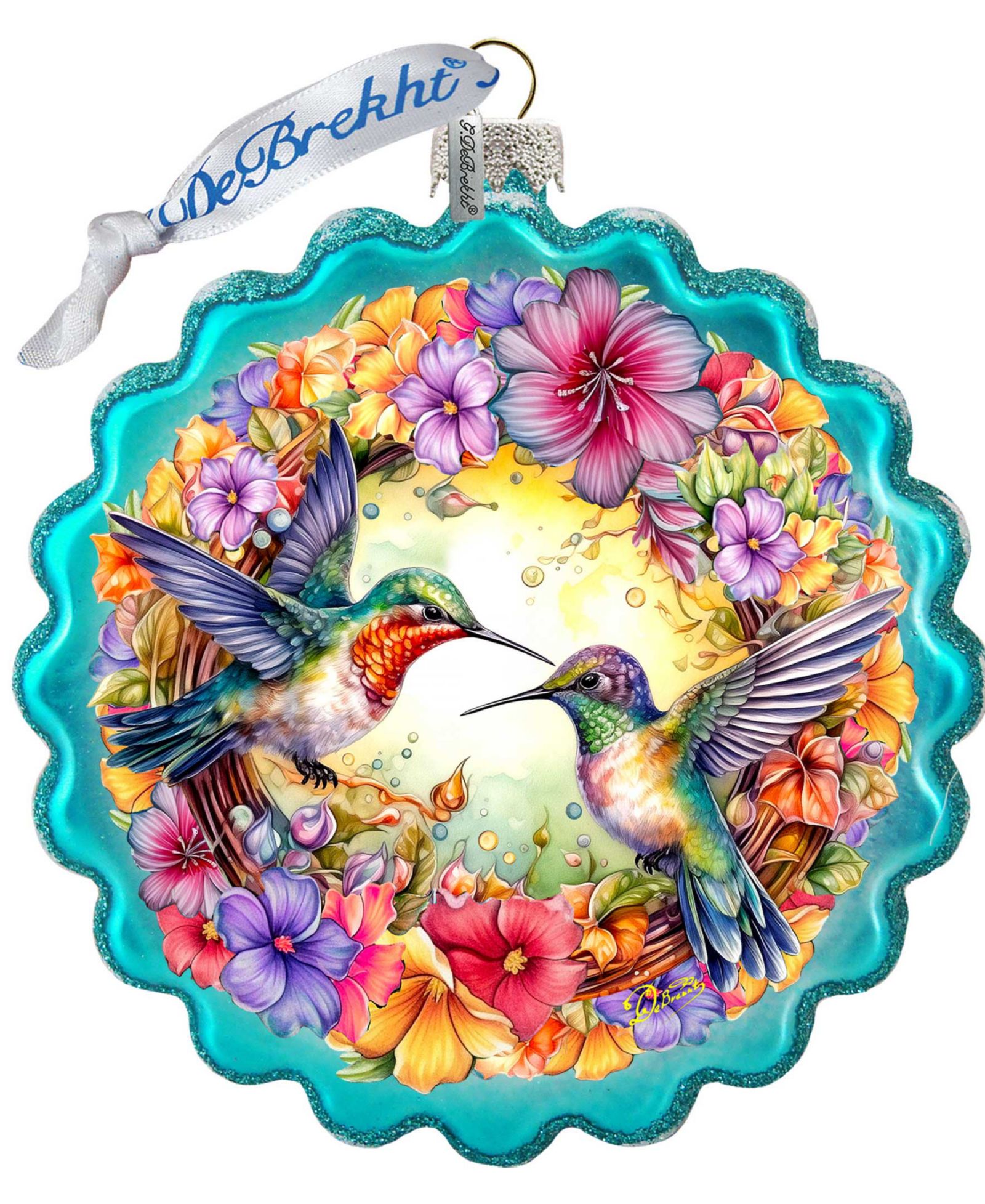 Елочное украшение G.DeBrekht Hummingbirds Wreath Glass Christmas Ornament