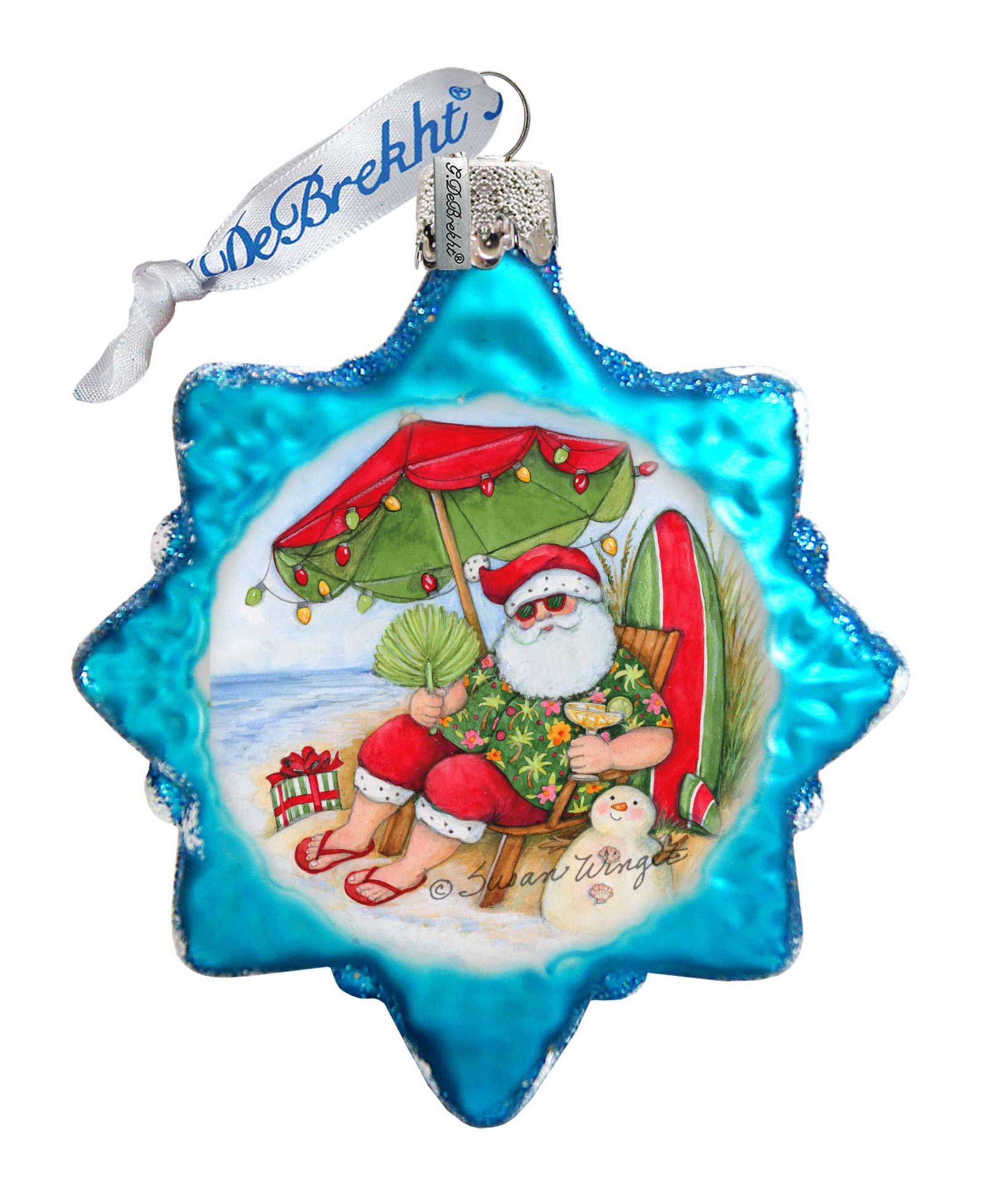 Designocracy Santa on Beach Glass Ornament by S. Winget