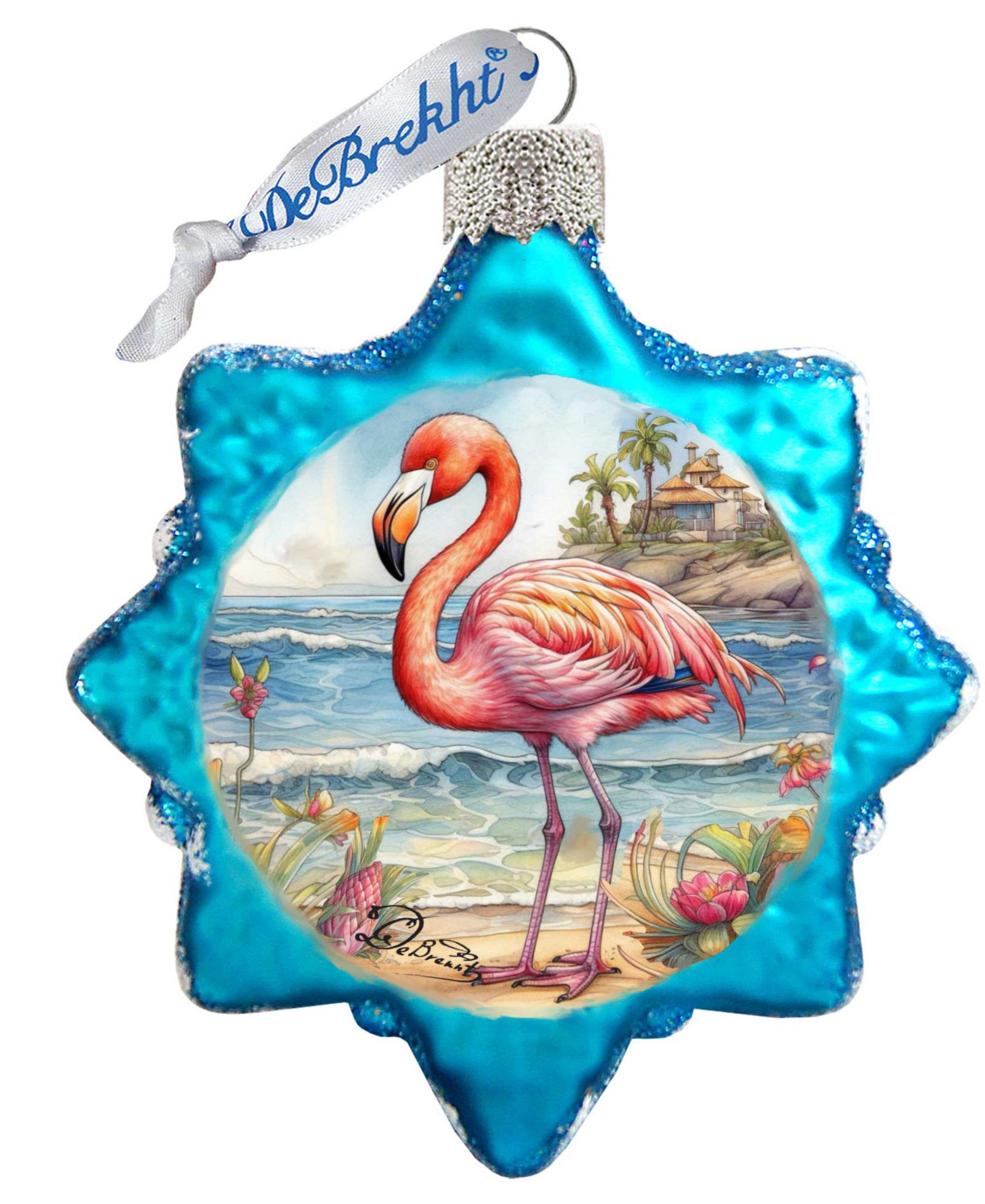 Designocracy Flamingo Christmas Glass Ornament