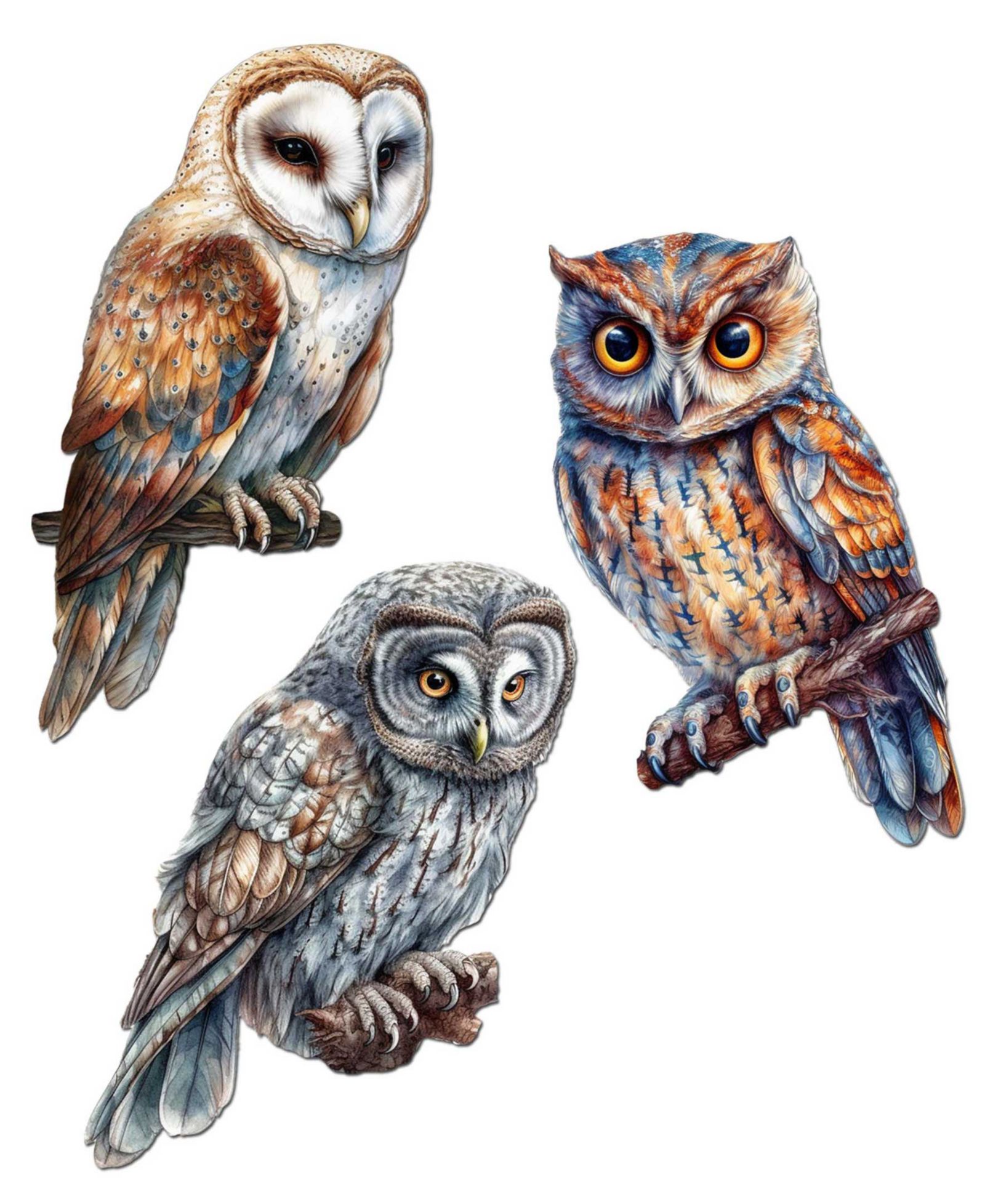 Деревянные декоративные украшения Designocracy Night Owls, набор из 3 шт