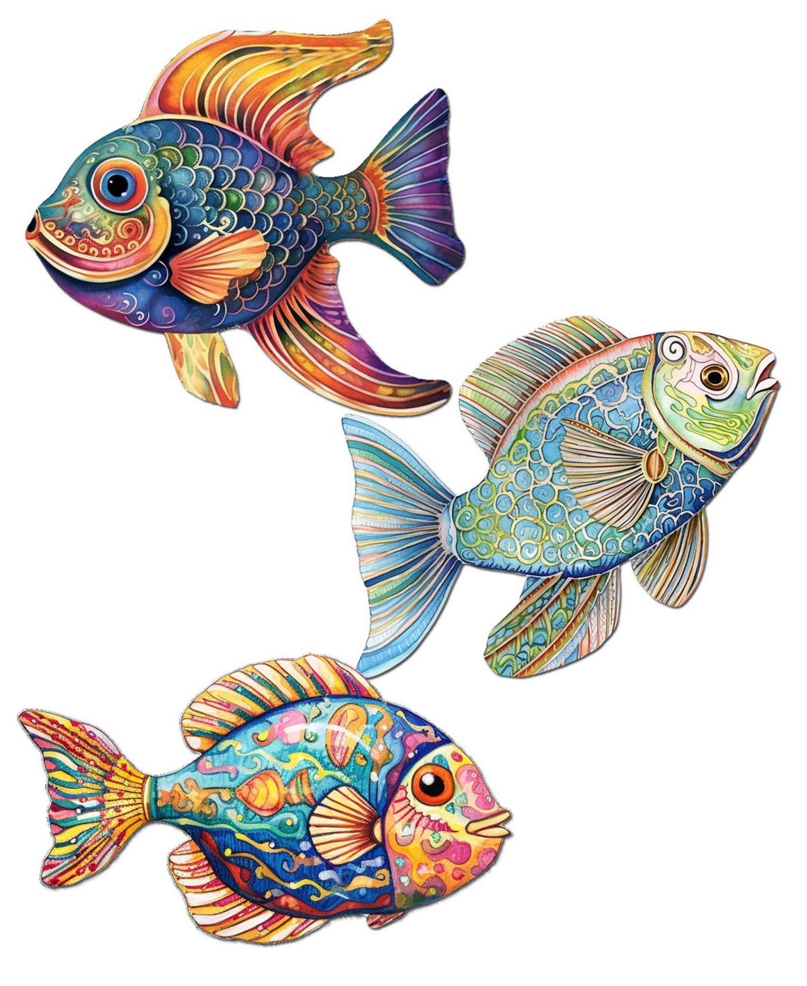 Деревянные украшения-клипсы Designocracy Fish, набор из 3 шт