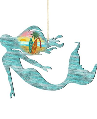 Designocracy Mermaid Scenic Wooden Christmas Ornament