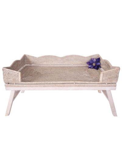 Artifacts Trading Company Rattan Scallop Design Breakfast Tray with Wooden Legs
