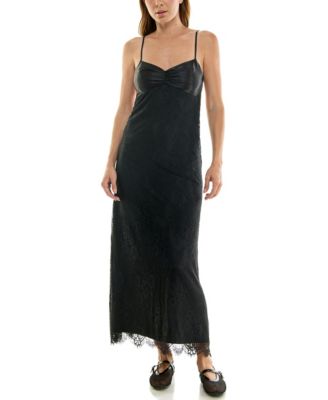 BEAUTY & GRACE Juniors' Lace and Satin Maxi Slip Dress